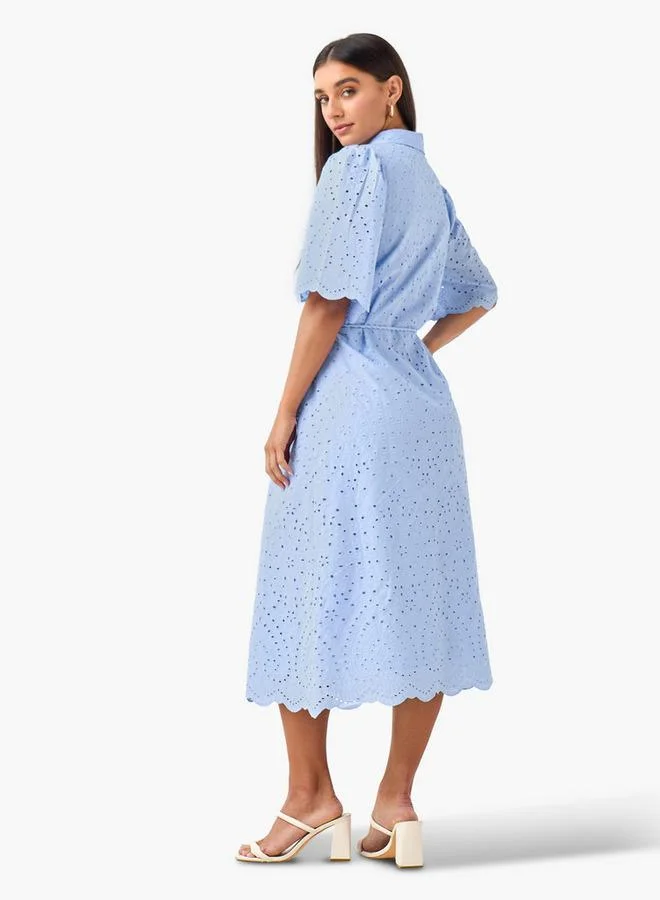 2Xtremz  2Xtremz Schiffili Embroidered Women Shirt Dress with Tie-Up Belt Cotton for Women | Best Price UAE